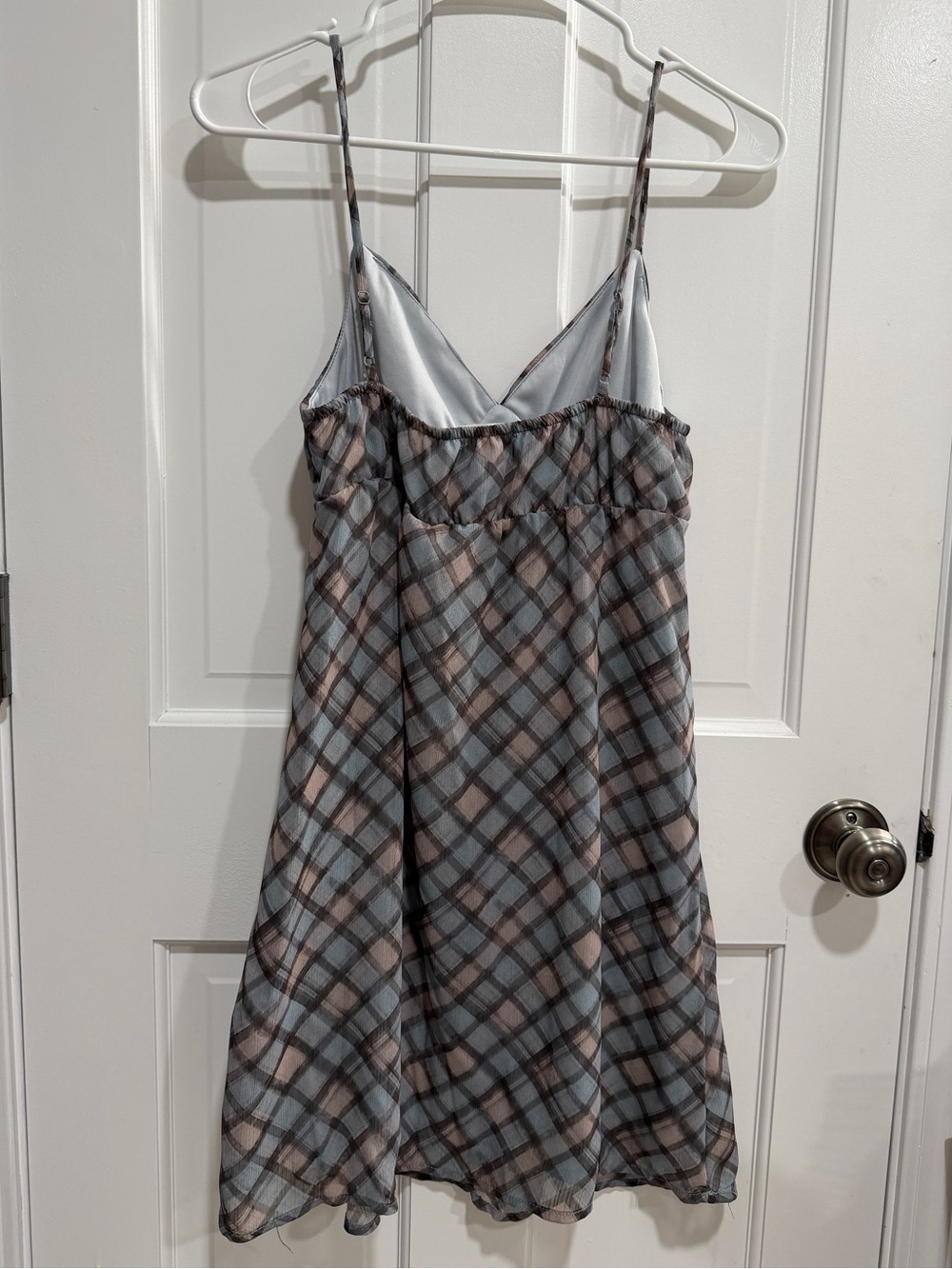 Plaid V-Neck Slip Dress with Spaghetti Straps - Picture 3 of 3